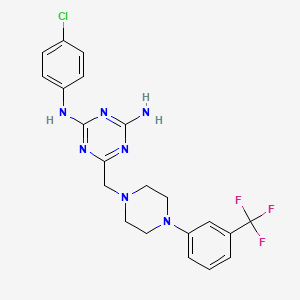 molecular formula C21H21ClF3N7 B11177394 N-(4-chlorophenyl)-6-({4-[3-(trifluoromethyl)phenyl]piperazin-1-yl}methyl)-1,3,5-triazine-2,4-diamine 