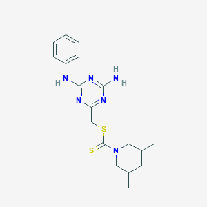 molecular formula C19H26N6S2 B11177406 {4-Amino-6-[(4-methylphenyl)amino]-1,3,5-triazin-2-yl}methyl 3,5-dimethylpiperidine-1-carbodithioate 