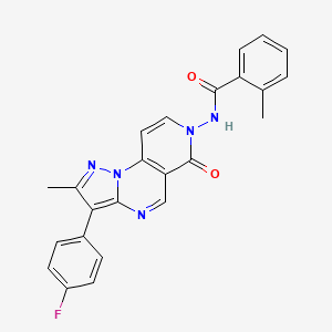 molecular formula C24H18FN5O2 B11177487 N-[3-(4-fluorophenyl)-2-methyl-6-oxopyrazolo[1,5-a]pyrido[3,4-e]pyrimidin-7(6H)-yl]-2-methylbenzamide 