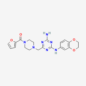 molecular formula C21H23N7O4 B11177518 (4-{[4-Amino-6-(2,3-dihydro-1,4-benzodioxin-6-ylamino)-1,3,5-triazin-2-yl]methyl}piperazin-1-yl)(furan-2-yl)methanone 