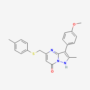 molecular formula C22H21N3O2S B11177980 3-(4-Methoxyphenyl)-2-methyl-5-{[(4-methylphenyl)sulfanyl]methyl}pyrazolo[1,5-a]pyrimidin-7-ol 