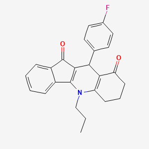 molecular formula C25H22FNO2 B11178247 10-(4-fluorophenyl)-5-propyl-6,7,8,10-tetrahydro-5H-indeno[1,2-b]quinoline-9,11-dione 