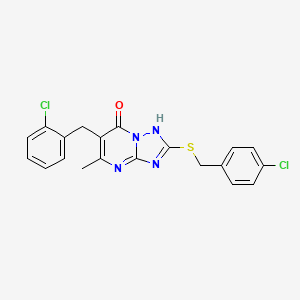 molecular formula C20H16Cl2N4OS B11178601 6-(2-chlorobenzyl)-2-[(4-chlorobenzyl)sulfanyl]-5-methyl[1,2,4]triazolo[1,5-a]pyrimidin-7(4H)-one 