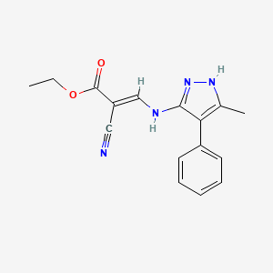 ethyl (2E)-2-cyano-3-[(3-methyl-4-phenyl-1H-pyrazol-5-yl)amino]prop-2-enoate