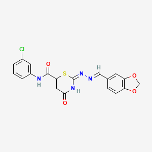 2-[(2E)-2-(1,3-benzodioxol-5-ylmethylidene)hydrazinyl]-N-(3-chlorophenyl)-4-oxo-5,6-dihydro-4H-1,3-thiazine-6-carboxamide