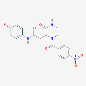 N-(4-fluorophenyl)-2-[1-(4-nitrobenzoyl)-3-oxopiperazin-2-yl]acetamide