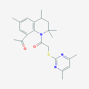 molecular formula C23H29N3O2S B11179152 1-(8-acetyl-2,2,4,6-tetramethyl-3,4-dihydroquinolin-1(2H)-yl)-2-[(4,6-dimethylpyrimidin-2-yl)sulfanyl]ethanone 