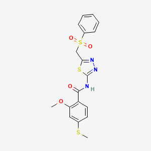 2-methoxy-4-(methylsulfanyl)-N-{5-[(phenylsulfonyl)methyl]-1,3,4-thiadiazol-2-yl}benzamide