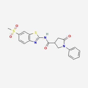 molecular formula C19H17N3O4S2 B11179325 N-[6-(methylsulfonyl)-1,3-benzothiazol-2-yl]-5-oxo-1-phenyl-3-pyrrolidinecarboxamide 