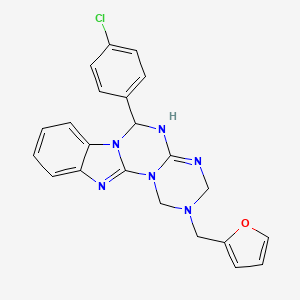 molecular formula C22H19ClN6O B11179493 9-(4-chlorophenyl)-4-(furan-2-ylmethyl)-2,4,6,8,10,17-hexazatetracyclo[8.7.0.02,7.011,16]heptadeca-1(17),6,11,13,15-pentaene 