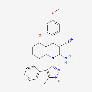 molecular formula C27H25N5O2 B11179769 2-amino-4-(4-methoxyphenyl)-1-(3-methyl-4-phenyl-1H-pyrazol-5-yl)-5-oxo-1,4,5,6,7,8-hexahydroquinoline-3-carbonitrile 