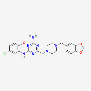 molecular formula C23H26ClN7O3 B11179904 6-{[4-(1,3-benzodioxol-5-ylmethyl)piperazin-1-yl]methyl}-N-(5-chloro-2-methoxyphenyl)-1,3,5-triazine-2,4-diamine 