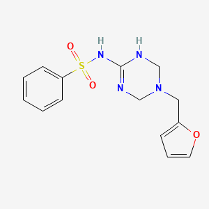 molecular formula C14H16N4O3S B11180000 N-[5-(furan-2-ylmethyl)-1,4,5,6-tetrahydro-1,3,5-triazin-2-yl]benzenesulfonamide 