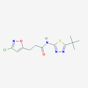 molecular formula C12H15ClN4O2S B11180005 N-(5-tert-butyl-1,3,4-thiadiazol-2-yl)-3-(3-chloro-1,2-oxazol-5-yl)propanamide 