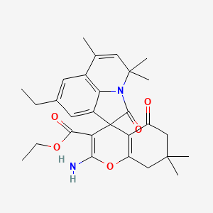 ethyl 2-amino-8'-ethyl-4',4',6',7,7-pentamethyl-2',5-dioxo-5,6,7,8-tetrahydro-4'H-spiro[chromene-4,1'-pyrrolo[3,2,1-ij]quinoline]-3-carboxylate