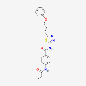 molecular formula C21H22N4O3S B11180085 N-[5-(3-phenoxypropyl)-1,3,4-thiadiazol-2-yl]-4-(propanoylamino)benzamide 