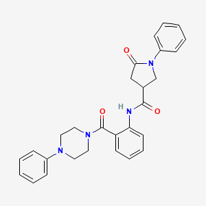 molecular formula C28H28N4O3 B11180223 5-oxo-1-phenyl-N-{2-[(4-phenylpiperazin-1-yl)carbonyl]phenyl}pyrrolidine-3-carboxamide 