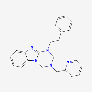 molecular formula C23H23N5 B11180291 1-(2-Phenylethyl)-3-(pyridin-2-ylmethyl)-1,2,3,4-tetrahydro[1,3,5]triazino[1,2-a]benzimidazole 