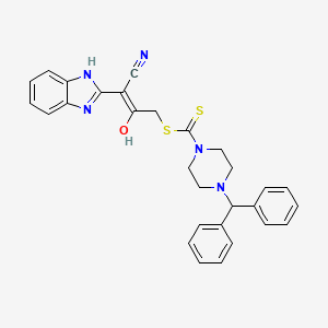 3-cyano-3-(1,3-dihydro-2H-benzimidazol-2-ylidene)-2-oxopropyl 4-(diphenylmethyl)piperazine-1-carbodithioate