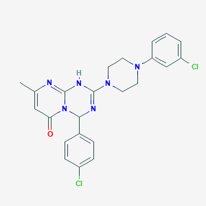 molecular formula C23H22Cl2N6O B11180395 4-(4-chlorophenyl)-2-[4-(3-chlorophenyl)piperazin-1-yl]-8-methyl-1,4-dihydro-6H-pyrimido[1,2-a][1,3,5]triazin-6-one 