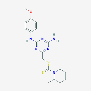 molecular formula C18H24N6OS2 B11180495 {4-Amino-6-[(4-methoxyphenyl)amino]-1,3,5-triazin-2-yl}methyl 2-methylpiperidine-1-carbodithioate 