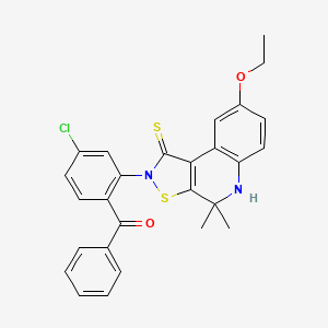 molecular formula C27H23ClN2O2S2 B11180566 (4-chloro-2-(8-(ethyloxy)-4,4-dimethyl-1-thioxo-4,5-dihydroisothiazolo[5,4-c]quinolin-2(1H)-yl)phenyl)(phenyl)methanone 