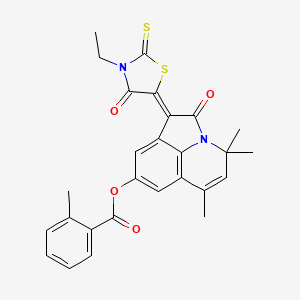 molecular formula C27H24N2O4S2 B11180823 (1Z)-1-(3-ethyl-4-oxo-2-thioxo-1,3-thiazolidin-5-ylidene)-4,4,6-trimethyl-2-oxo-1,2-dihydro-4H-pyrrolo[3,2,1-ij]quinolin-8-yl 2-methylbenzoate 