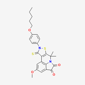 molecular formula C26H26N2O4S2 B11180828 2-methoxy-7,7-dimethyl-9-[4-(pentyloxy)phenyl]-10-thioxo-9,10-dihydro-7H-isothiazolo[5,4-c]pyrrolo[3,2,1-ij]quinoline-4,5-dione 