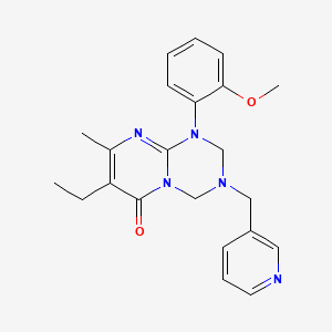 molecular formula C22H25N5O2 B11180865 6H-Pyrimido[1,2-a]-1,3,5-triazin-6-one, 7-ethyl-1,2,3,4-tetrahydro-1-(2-methoxyphenyl)-8-methyl-3-(3-pyridinylmethyl)- CAS No. 1158279-22-1