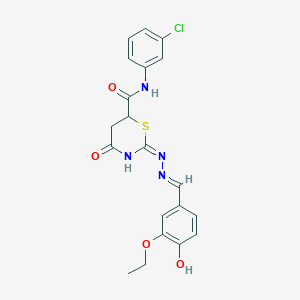 N-(3-chlorophenyl)-2-[(2E)-2-(3-ethoxy-4-hydroxybenzylidene)hydrazinyl]-4-oxo-5,6-dihydro-4H-1,3-thiazine-6-carboxamide