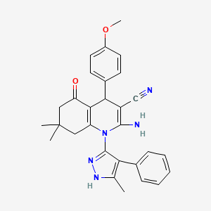 2-amino-4-(4-methoxyphenyl)-7,7-dimethyl-1-(3-methyl-4-phenyl-1H-pyrazol-5-yl)-5-oxo-1,4,5,6,7,8-hexahydroquinoline-3-carbonitrile