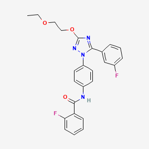 molecular formula C25H22F2N4O3 B11181479 N-[4-[3-(2-Ethoxyethoxy)-5-(3-fluorophenyl)-1H-1,2,4-triazol-1-yl]phenyl]-2-fluorobenzamide CAS No. 855207-64-6