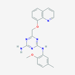 molecular formula C21H20N6O2 B11181576 N-(2-methoxy-5-methylphenyl)-6-[(quinolin-8-yloxy)methyl]-1,3,5-triazine-2,4-diamine 