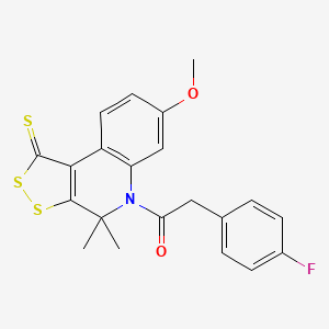 molecular formula C21H18FNO2S3 B11181624 2-(4-fluorophenyl)-1-(7-methoxy-4,4-dimethyl-1-thioxo-1,4-dihydro-5H-[1,2]dithiolo[3,4-c]quinolin-5-yl)ethanone 