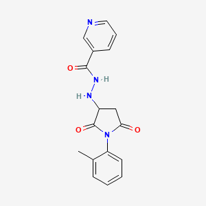 molecular formula C17H16N4O3 B11181631 N'-[1-(2-methylphenyl)-2,5-dioxopyrrolidin-3-yl]pyridine-3-carbohydrazide 