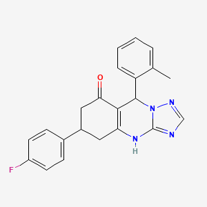 molecular formula C22H19FN4O B11181735 6-(4-fluorophenyl)-9-(2-methylphenyl)-5,6,7,9-tetrahydro[1,2,4]triazolo[5,1-b]quinazolin-8(4H)-one 