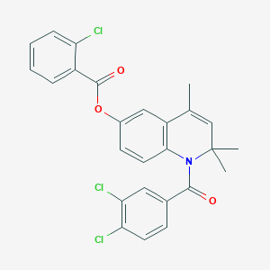 molecular formula C26H20Cl3NO3 B11181816 1-[(3,4-Dichlorophenyl)carbonyl]-2,2,4-trimethyl-1,2-dihydroquinolin-6-yl 2-chlorobenzoate 