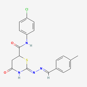 N-(4-chlorophenyl)-2-[(2E)-2-(4-methylbenzylidene)hydrazinyl]-4-oxo-5,6-dihydro-4H-1,3-thiazine-6-carboxamide