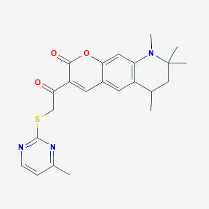 molecular formula C23H25N3O3S B11181915 6,8,8,9-tetramethyl-3-{[(4-methylpyrimidin-2-yl)sulfanyl]acetyl}-6,7,8,9-tetrahydro-2H-pyrano[3,2-g]quinolin-2-one 