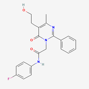 molecular formula C21H20FN3O3 B11181929 N-(4-fluorophenyl)-2-[5-(2-hydroxyethyl)-4-methyl-6-oxo-2-phenylpyrimidin-1(6H)-yl]acetamide 