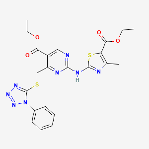 ethyl 2-{[5-(ethoxycarbonyl)-4-methyl-1,3-thiazol-2-yl]amino}-4-{[(1-phenyl-1H-tetrazol-5-yl)sulfanyl]methyl}pyrimidine-5-carboxylate