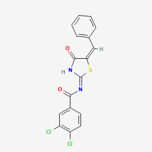 N-[(2E,5E)-5-benzylidene-4-oxo-1,3-thiazolidin-2-ylidene]-3,4-dichlorobenzamide