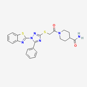 molecular formula C23H22N6O2S2 B11182574 1-({[1-(1,3-benzothiazol-2-yl)-5-phenyl-1H-1,2,4-triazol-3-yl]sulfanyl}acetyl)piperidine-4-carboxamide 