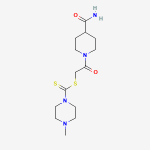 molecular formula C14H24N4O2S2 B11182610 1-{2-[(4-Methylpiperazinyl)thioxomethylthio]acetyl}piperidine-4-carboxamide 