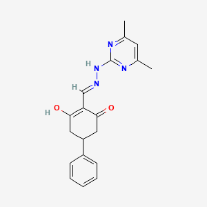 molecular formula C19H20N4O2 B11182731 2-{(E)-[2-(4,6-dimethylpyrimidin-2-yl)hydrazinylidene]methyl}-3-hydroxy-5-phenylcyclohex-2-en-1-one 