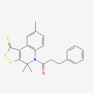 3-phenyl-1-{4,4,8-trimethyl-1-sulfanylidene-1H,4H,5H-[1,2]dithiolo[3,4-c]quinolin-5-yl}propan-1-one