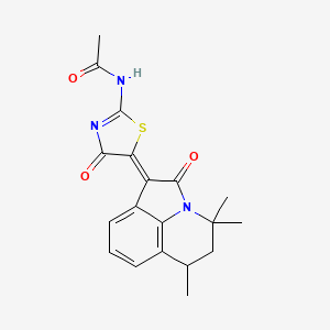 molecular formula C19H19N3O3S B11182760 N-[(2E,5Z)-4-oxo-5-(4,4,6-trimethyl-2-oxo-5,6-dihydro-4H-pyrrolo[3,2,1-ij]quinolin-1(2H)-ylidene)-1,3-thiazolidin-2-ylidene]acetamide 