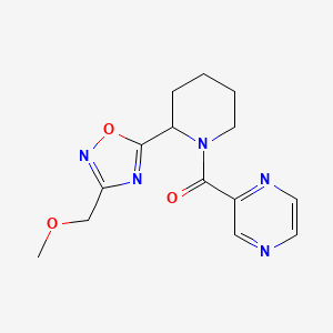 molecular formula C14H17N5O3 B11182781 {2-[3-(Methoxymethyl)-1,2,4-oxadiazol-5-yl]piperidino}(2-pyrazinyl)methanone 