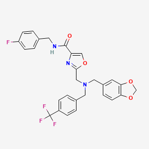 2-(((Benzo[d][1,3]dioxol-5-ylmethyl)(4-(trifluoromethyl)benzyl)amino)methyl)-N-(4-fluorobenzyl)oxazole-4-carboxamide