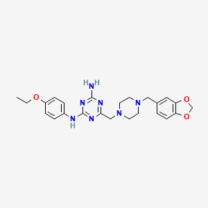 molecular formula C24H29N7O3 B11182790 6-{[4-(1,3-benzodioxol-5-ylmethyl)piperazin-1-yl]methyl}-N-(4-ethoxyphenyl)-1,3,5-triazine-2,4-diamine 